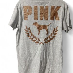 PINK VS Gray T-shirt with Gold Glitter logo. Size small!